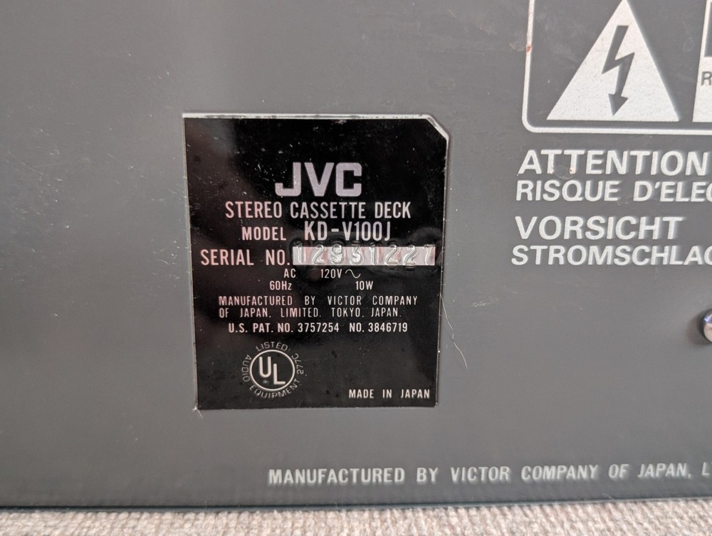 JVC KD-V100 Stereo Cassette Deck - Tested & Working Playback