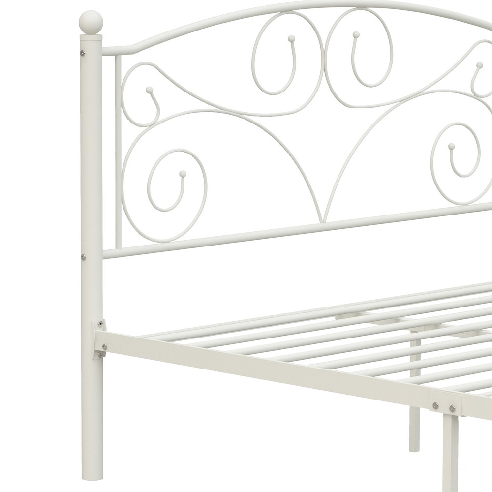 Full Size Bed Frame Metal Platform Bed Frame Sturdy Slat Support White