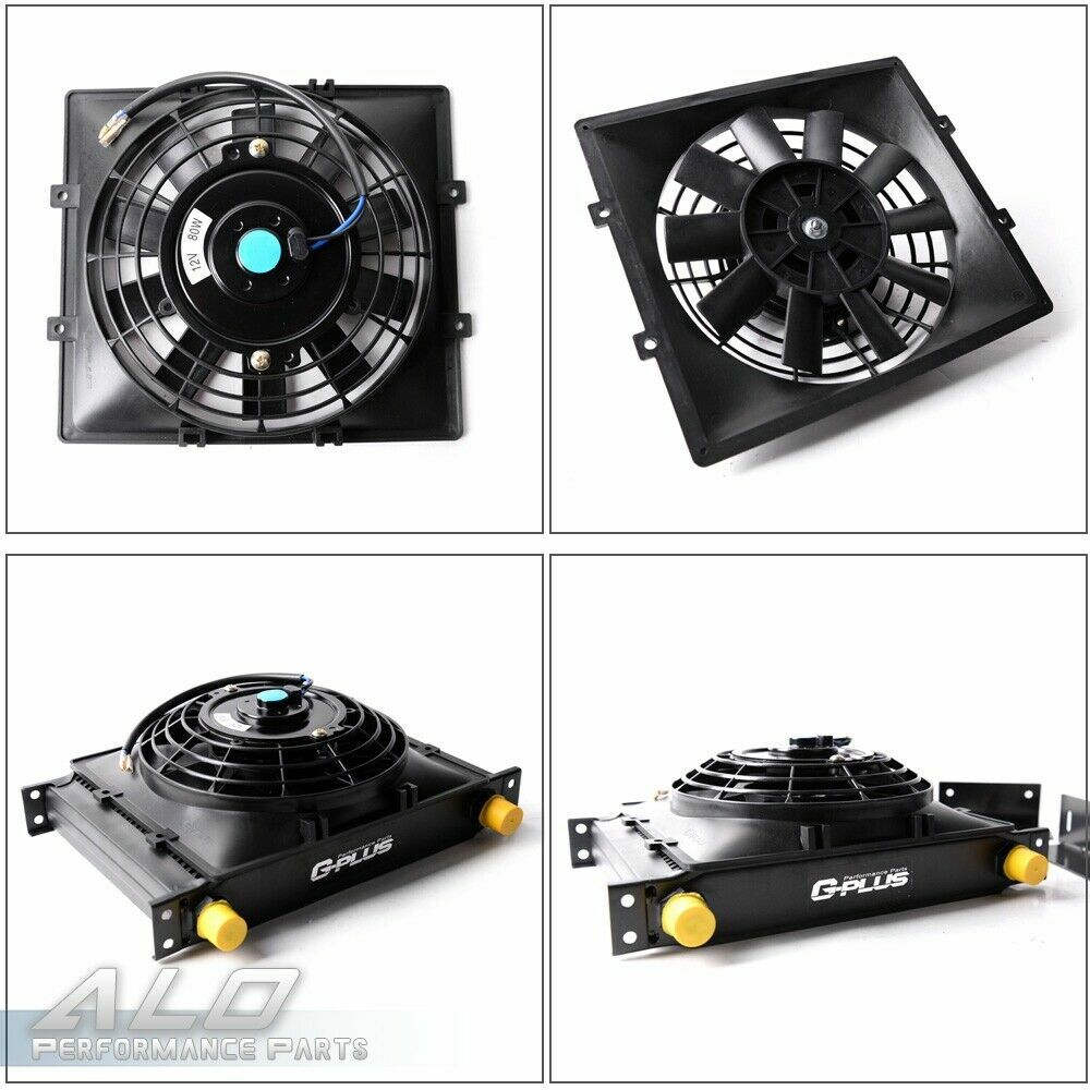 Universal 30 Row 10AN Engine Transmission Oil Cooler+7" Fixed Fan Kit