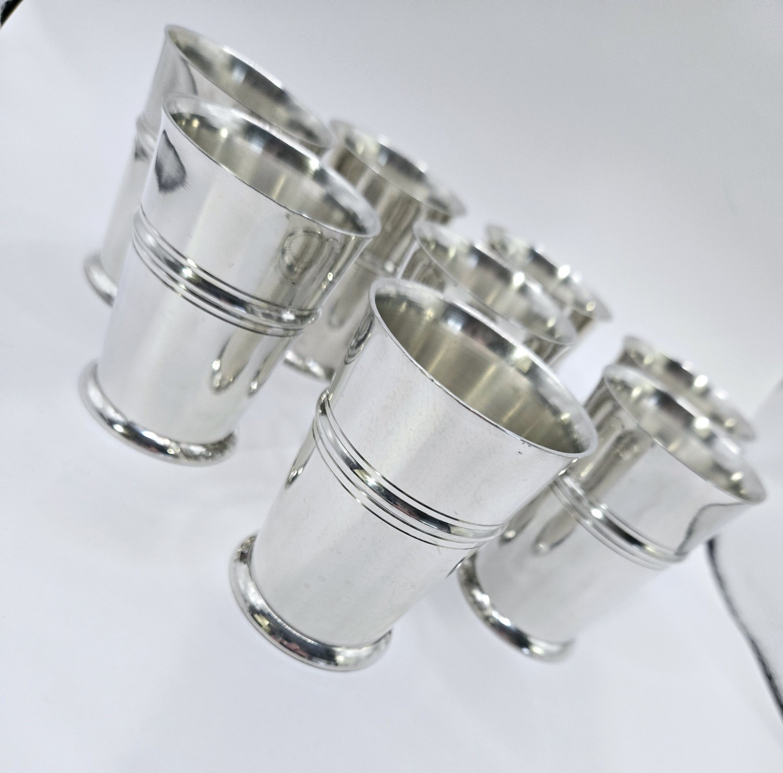 Renaissance Shot Goblets 3" Vintage Stainless Steel Barware Set Of 8 Enscribed