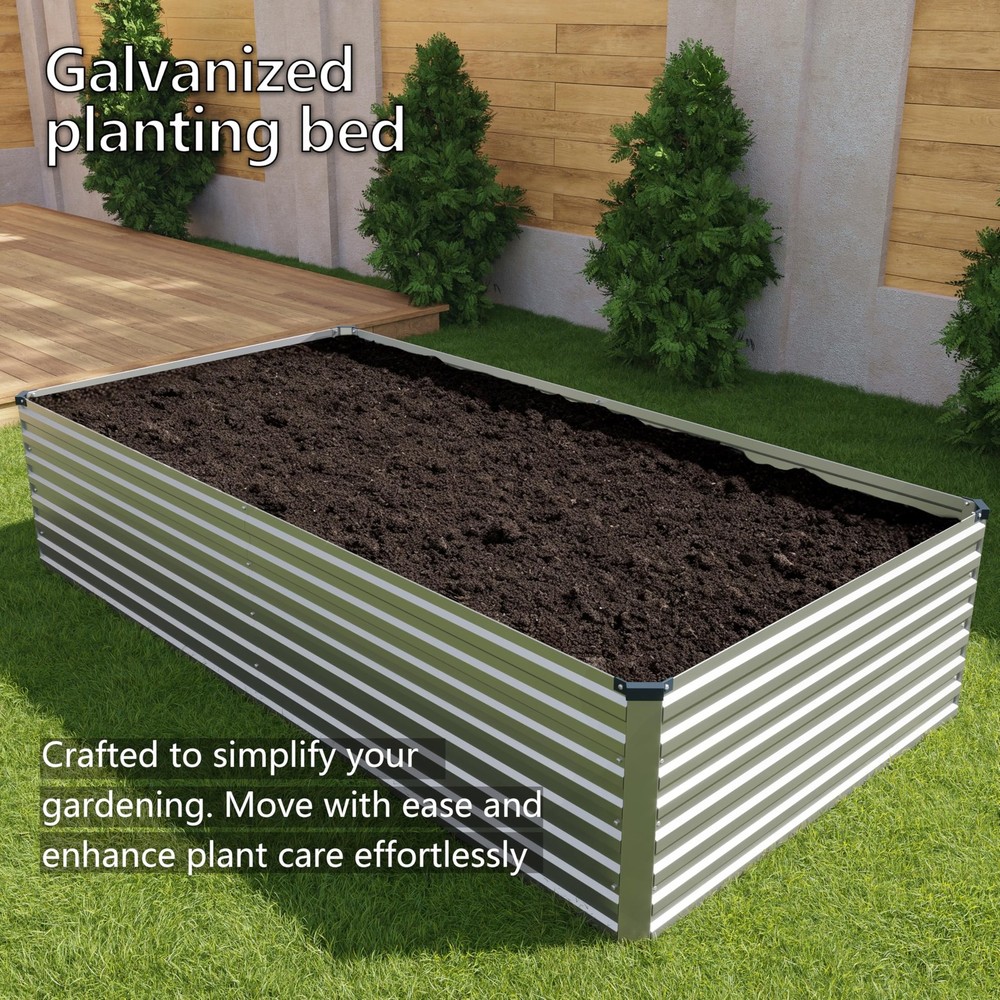8x4x2FT Galvanized Raised Garden Bed Kit,Vegetable Plant Boxes-Rectangle Meta...