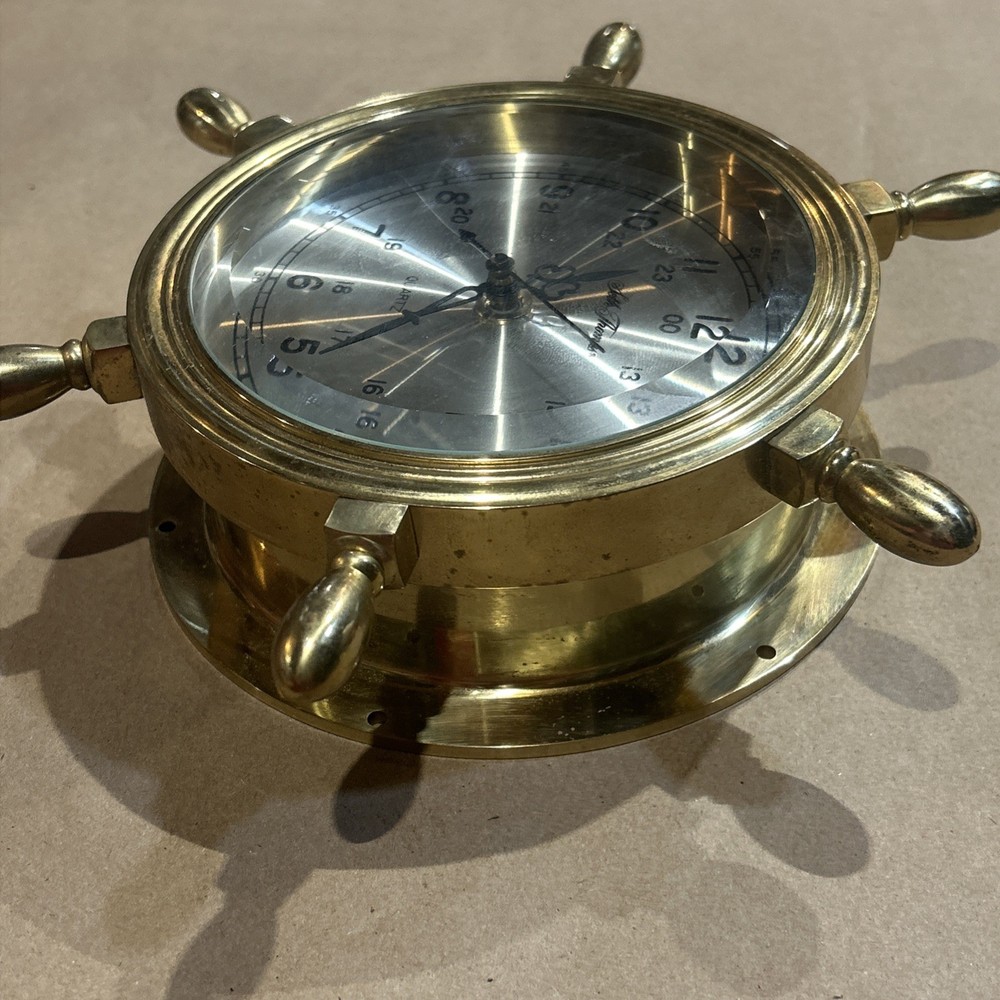 SETH THOMAS MARITIME, SOLID BRASS, SHIP'S TABLE TOP CLOCK Damaged Stand Working