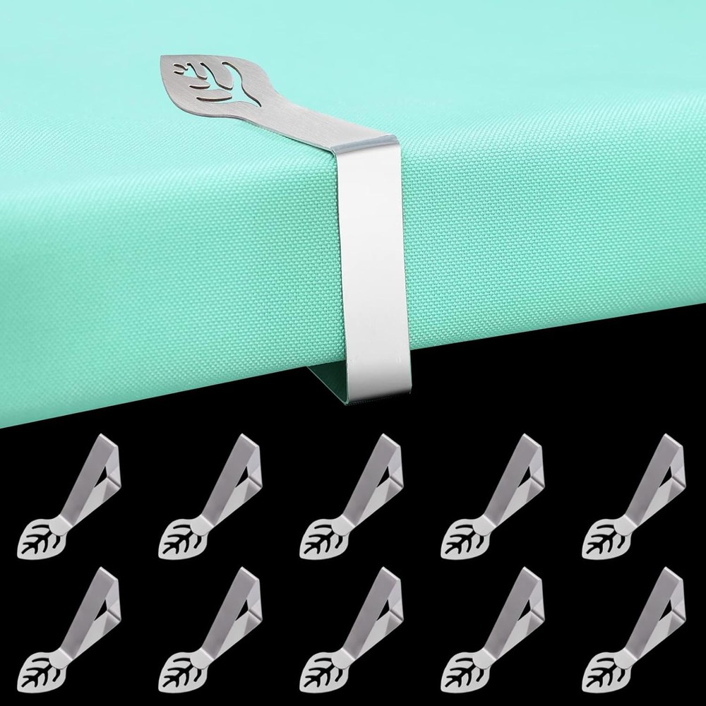 Table Cloth Holder Clips 10 Pack, Leaf Shape Picnic Tablecloth Clip Silver