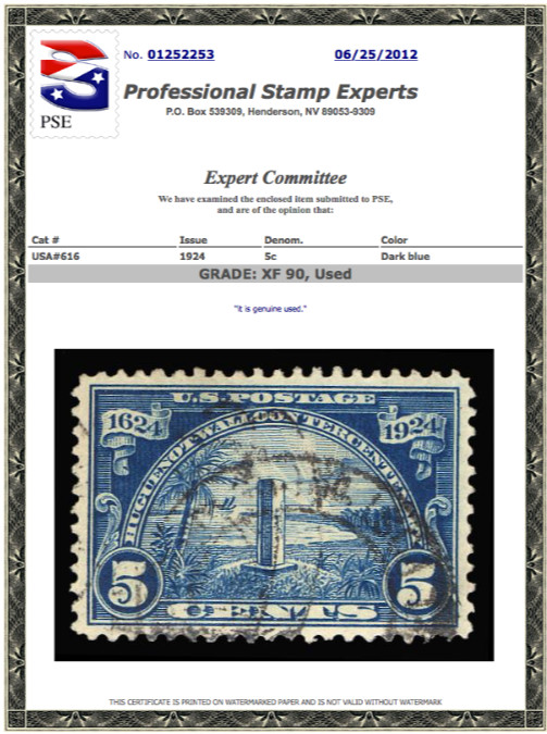 #616 Used PSE Graded 90, PSE Cert # 01252253