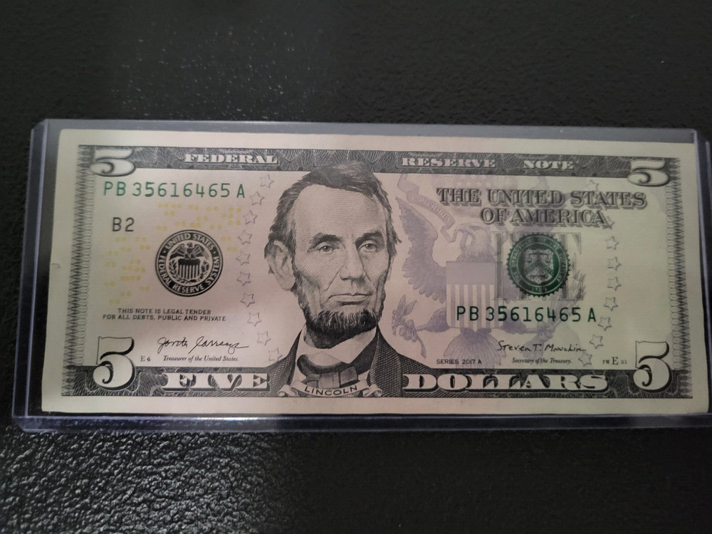 2017A Federal Reserve Note Over Inking ERROR $5 Five Dollar Bill