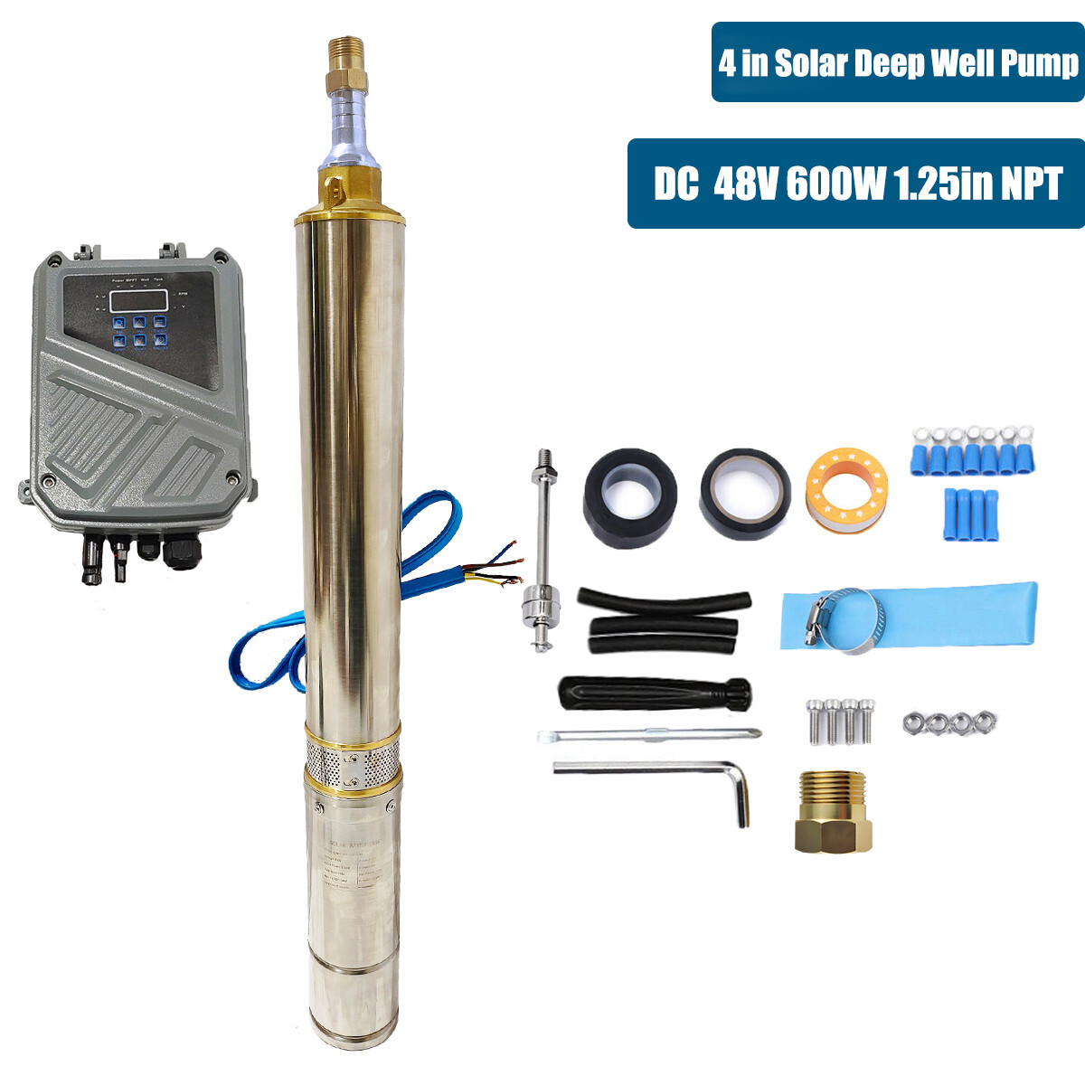 DC 48V 4in Solar Pump Submersible Pump Bore Deep Well Pump+MPPT Controller 600W
