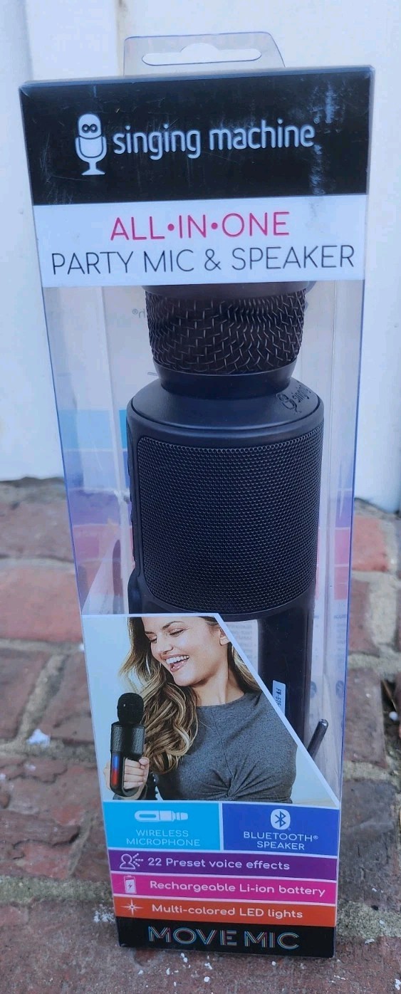 Singing Machine Karaoke Move Microphone with Bluetooth Lights & Speaker, NEW!!