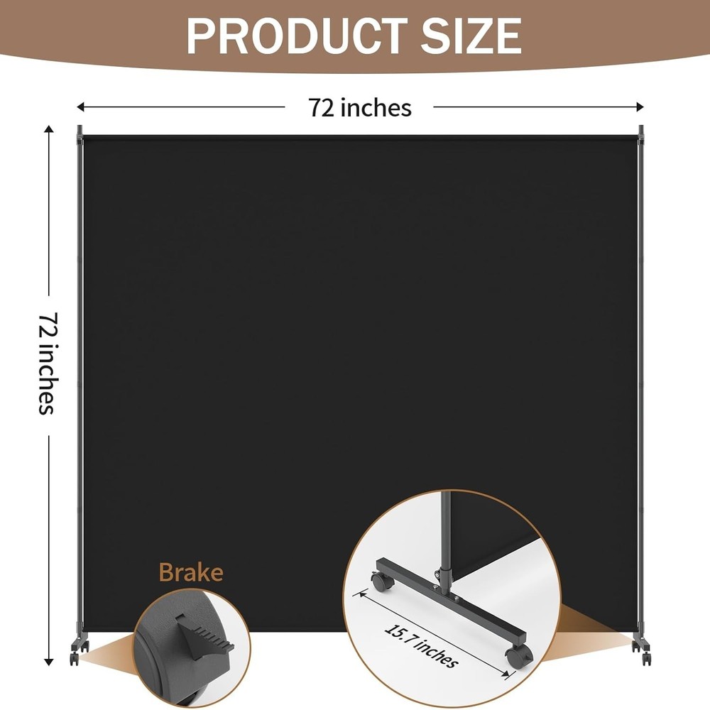 Single Panel Room Divider/Privacy Screen W/ Caster Wheels & Brakes Stylish