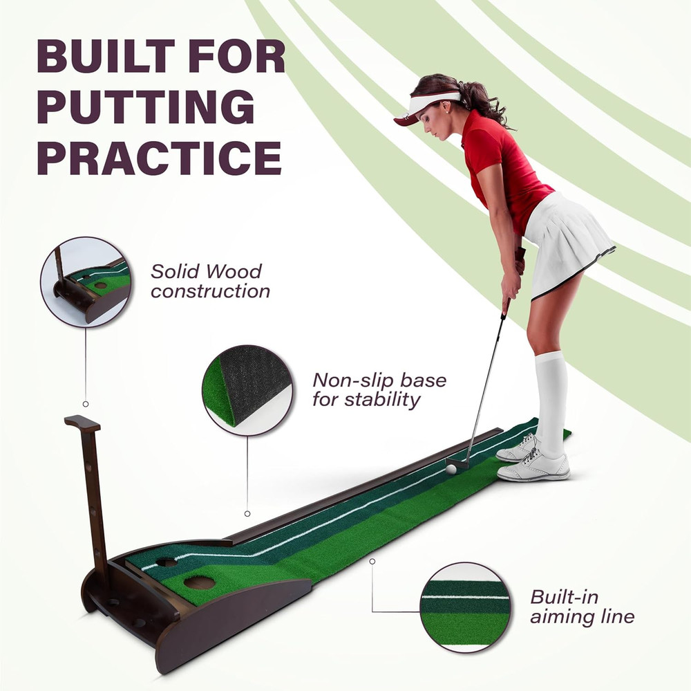 Indoor Golf Putting Mat with Automatic Ball Return - Non-Slip Surface