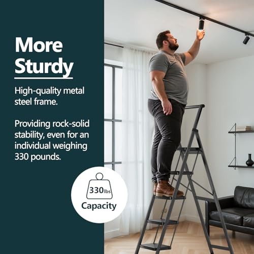 Step Ladder for Home, Foldable Step Stool for 5 Step with Handrail Black