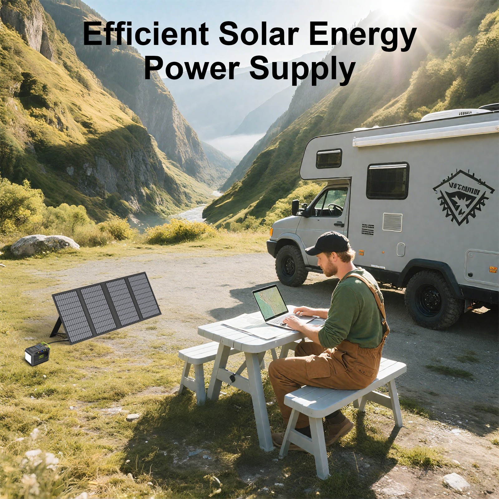 MHPOWOS 60W Foldable Camping Solar Charger with Kickstand for Power Stations