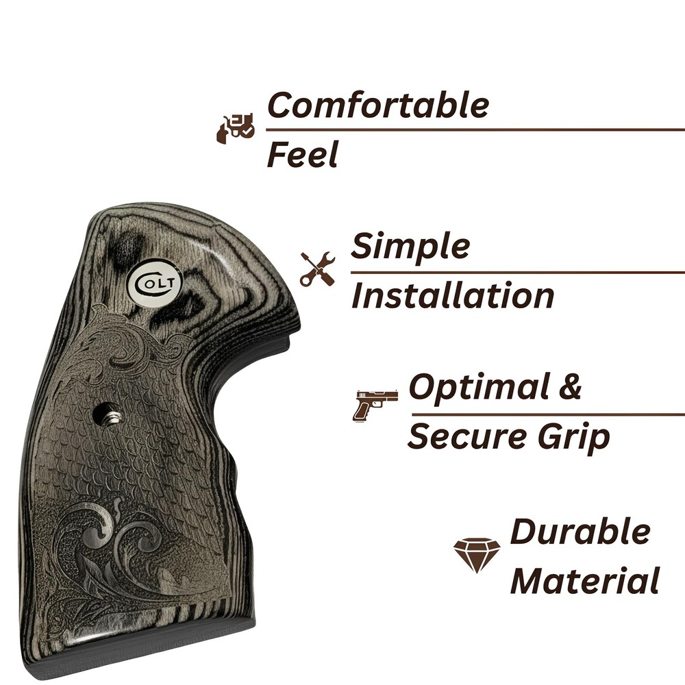 Colt Python Grips Black Rosewood Scroll & Scales White Colt Medallion