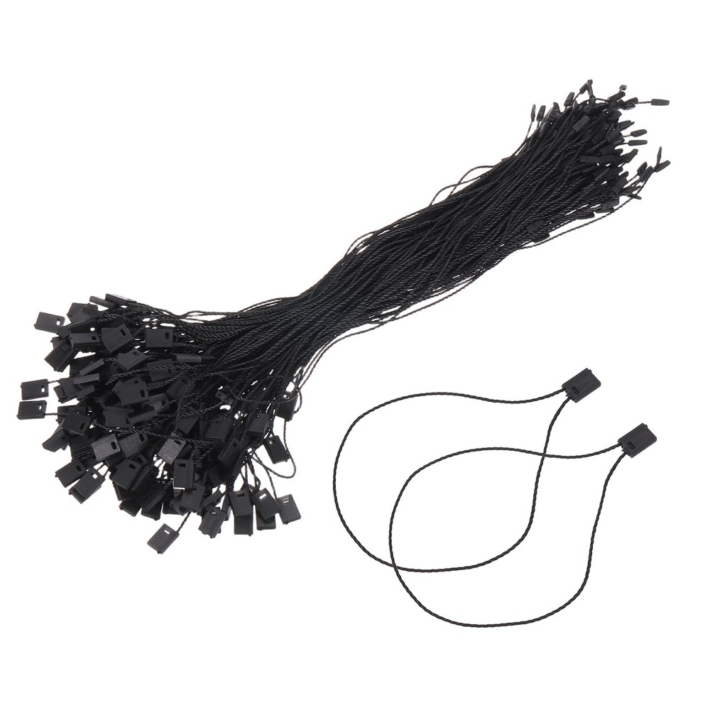 1000pcs Polyester Hang Tag String (7.9") - Plastic Snap Lock Pin Loop Black