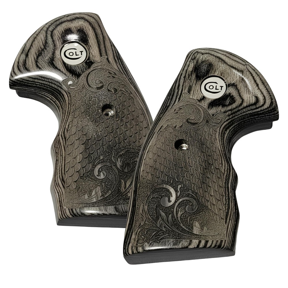 Colt Python Grips Black Rosewood Scroll & Scales White Colt Medallion