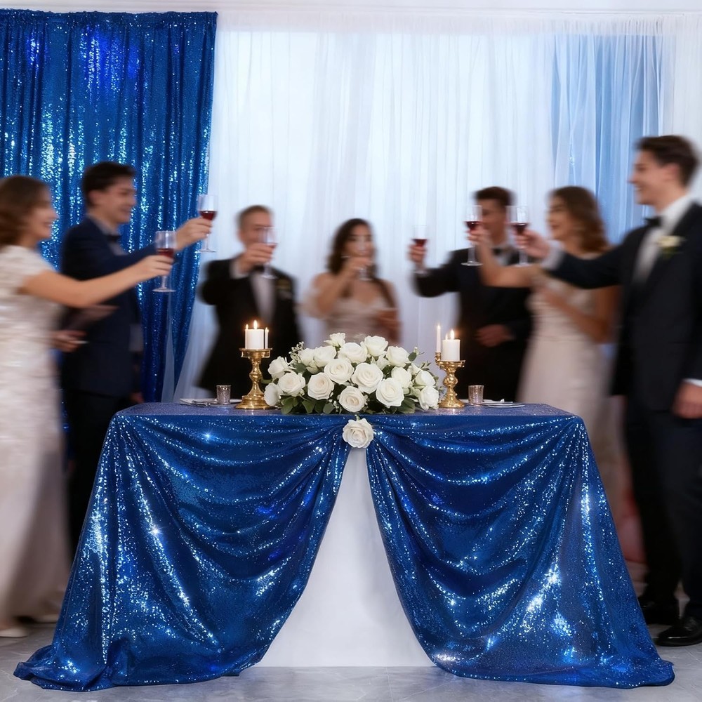 Sparkle Royal Blue Sequin Tablecloth Rectangle Table Cloth Linen Glitter Cake