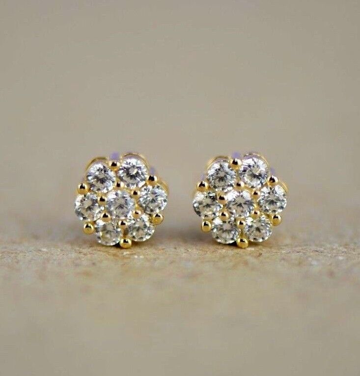 14K Yellow or White Gold Cluster CZ Stud Earrings