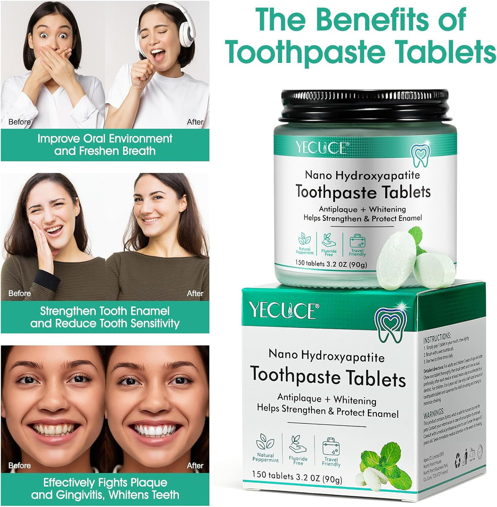 Toothpaste Tablets, Hydroxyapatite Toothpaste, Natural Peppermint Toothpaste Tab