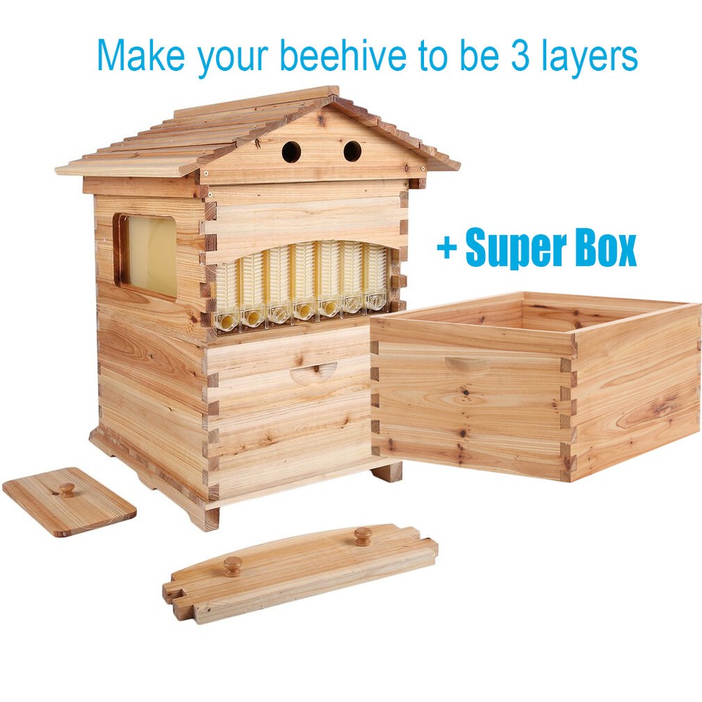 3 Tiers Auto Bee Hive + Brood Box + 2 Super Boxes 7x Bee Frames Beekeeping Hive