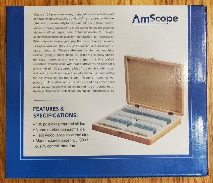 AmScope PS100E 100 Homeschool Biology Prepared Microscope Slides - Set E