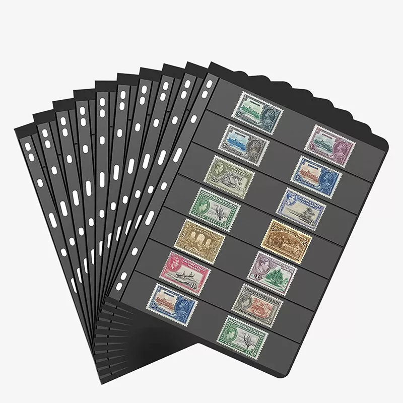 10PCS Black Stamp Stock Pages 7 Rows Double Side Archival Sheet US