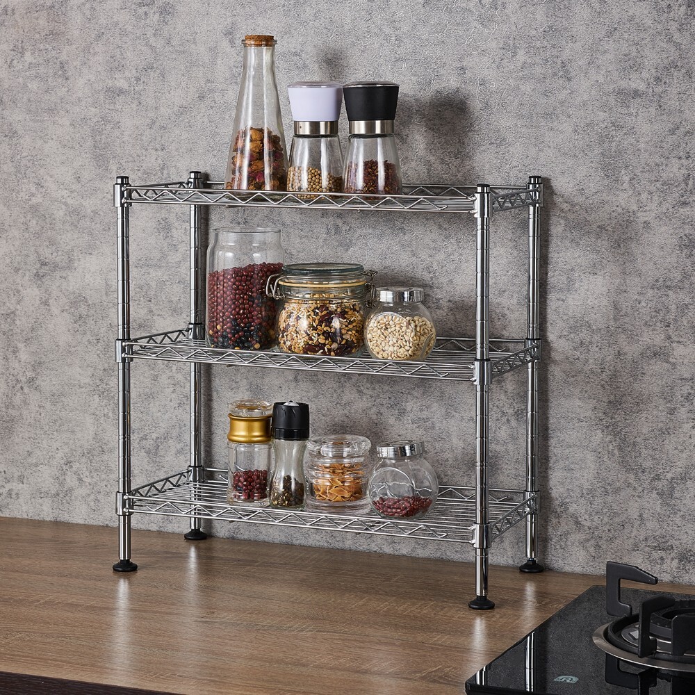 3-Tier Counter Top Adjustable Shelving Unit Kitchen Cabinet Organizer