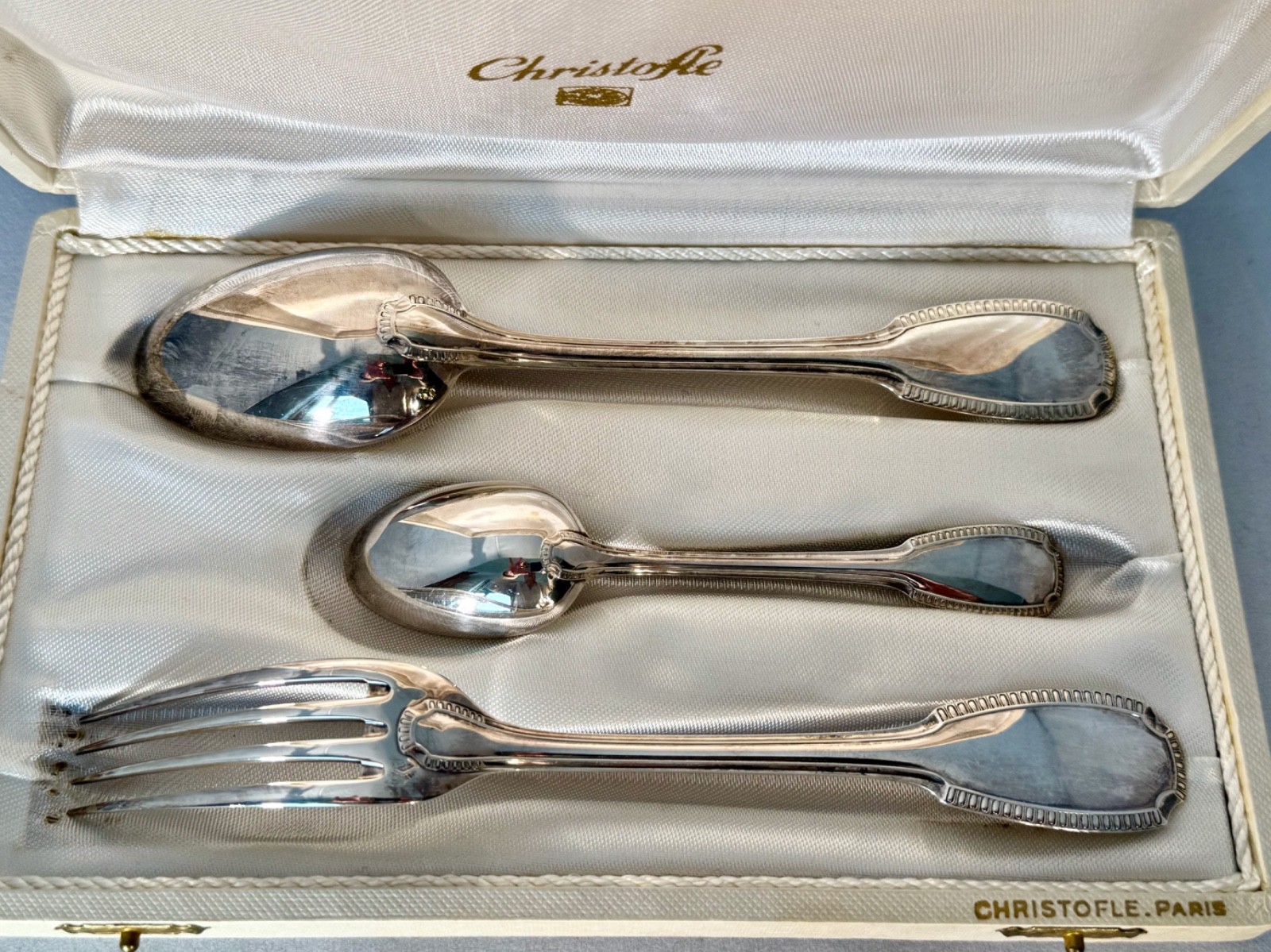 Vintage Christofle Godrons Pattern Silverplate Set in Original Presentation Box