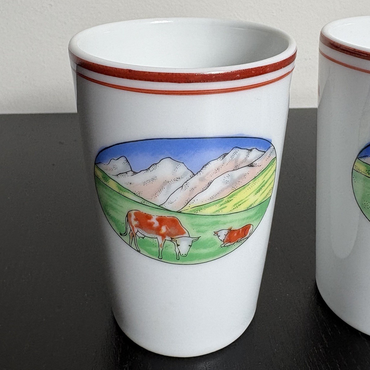 Vintage Lot 1940s/1950s BERNA MELK Dutch Porcelain Swiss Milk Advertising Cups