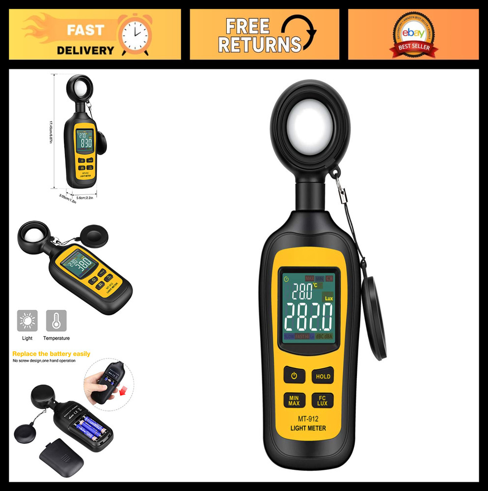Digital Light Meter - Handheld Illuminance & Ambient Temperature Tester, 200,000