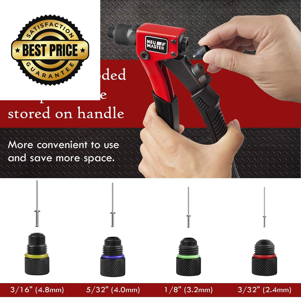 NEU MASTER Rivet Gun with 200Pcs Rivets, 200 Black/Red