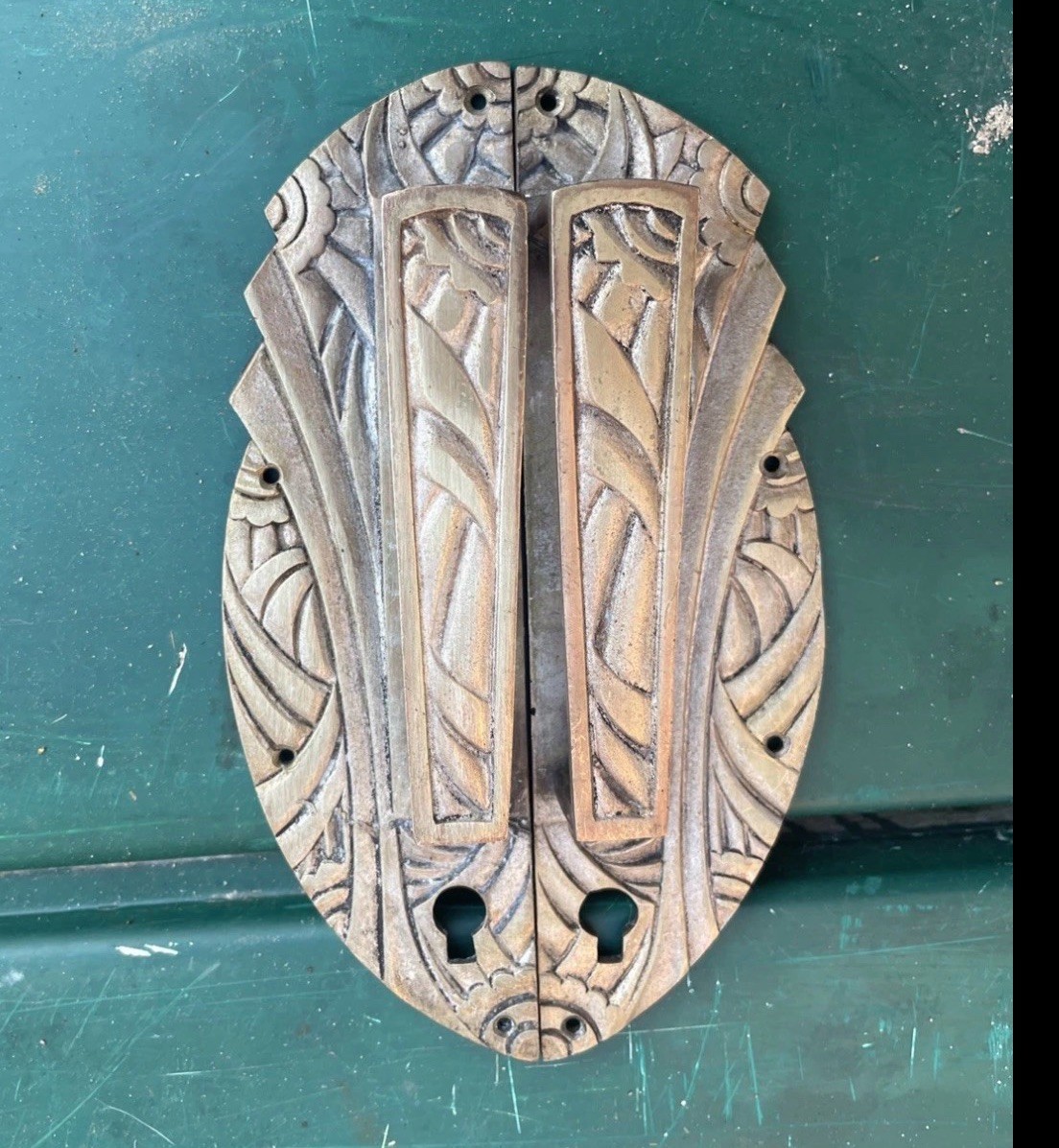 French Art Deco Brass Furniture Pair 5¾” Handles Hardware Gold Antique Door