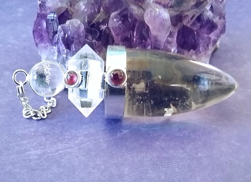 HERKIMER Pendulum,HERKIMER Diamond Dowsing Pendulum With Quartz Point and Garnet