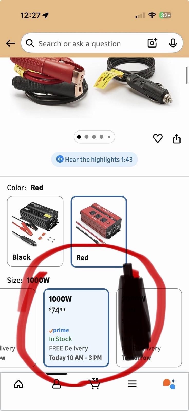 1000 W Power Inverter, Car/Light Truck 12V DC to 110V AC Converter USB and 3.0A