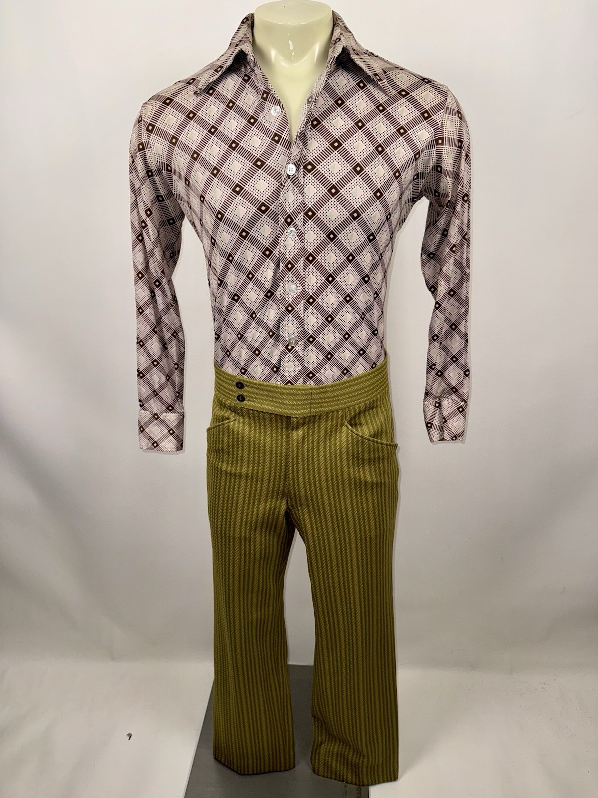 Vtg 60s Pants Mens 34 28 Marx Made Leisure Suit MCM Mod Beatnik Stripe Polyester
