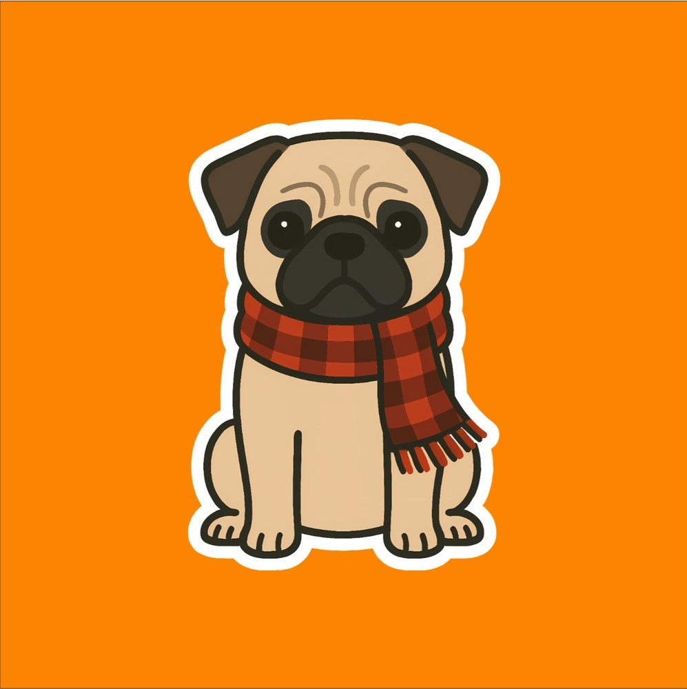 Pug in Scarf Sticker