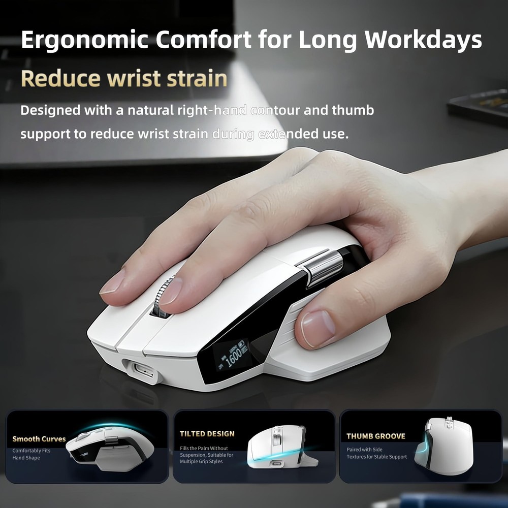 Ergonomic Wireless Mouse with Infinite Scroll & Side Scroll Wheel, Bluetooth ...