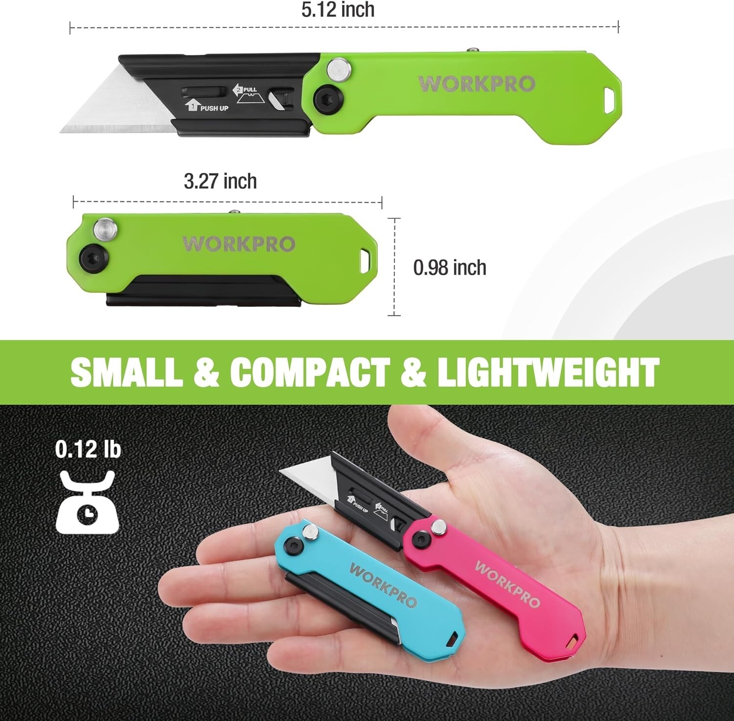 WORKPRO 3-Pack Folding Utility Knife Set Quick Change Blade Box Cutter EDC Knife