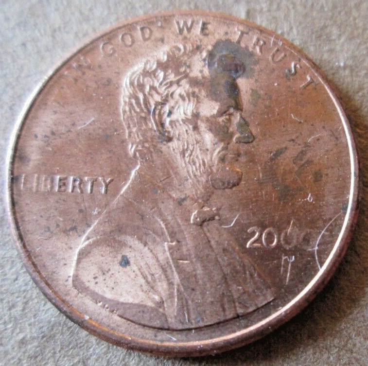 2000-P MEMORIAL CENT, OBVERSE GREASE STRIKE ERROR AT DATE, XF/AU, CIRCULATED