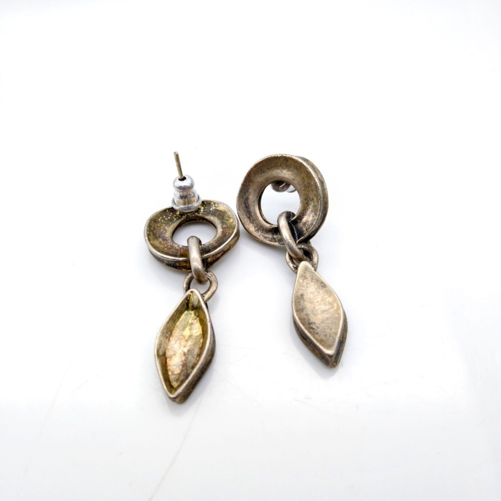 Vintage Dangling Silver Tone Earrings With Leaf Design