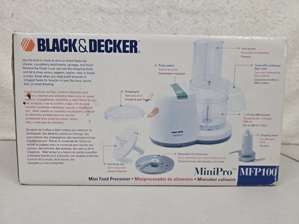 Black & Decker Mini Pro Food Processor MFP100 2000 New Open Box