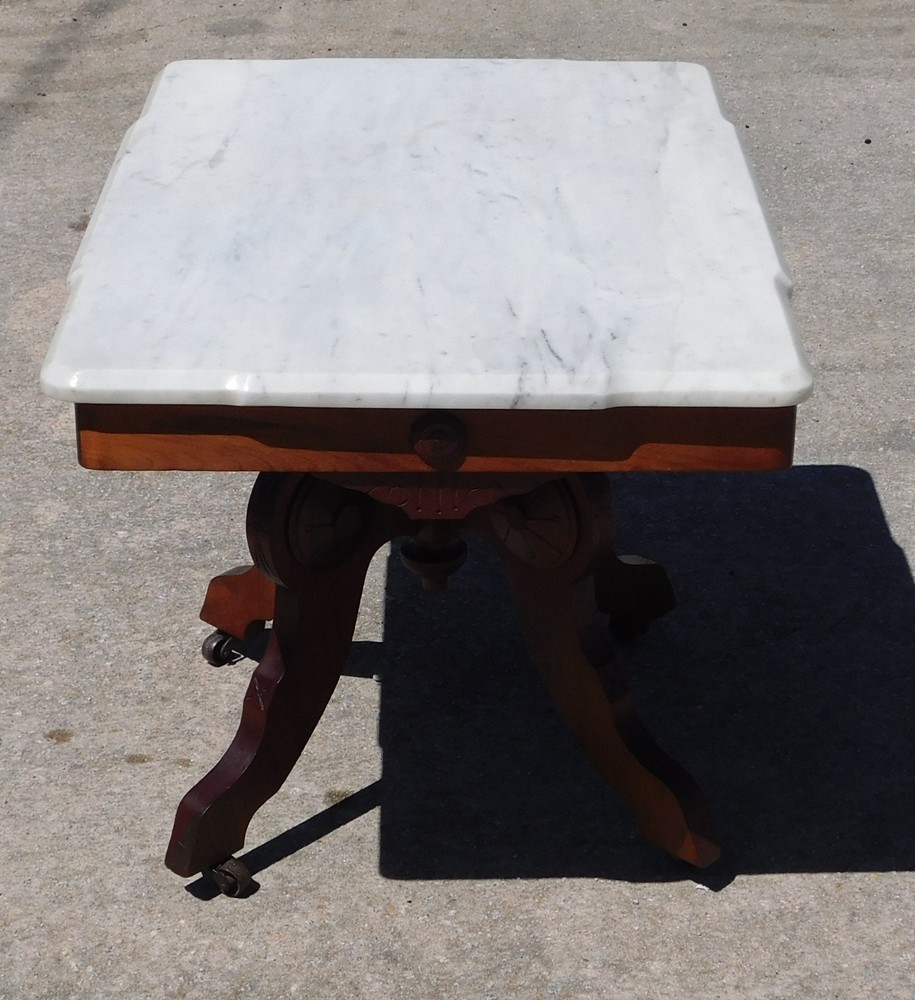 Walnut Victorian Marble Top Coffee Table