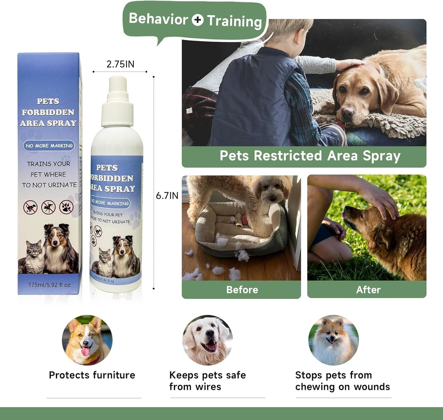 Dog Potty Training Spray, NO-GO Area Spray Prevents Chewing, Licking & Peeing