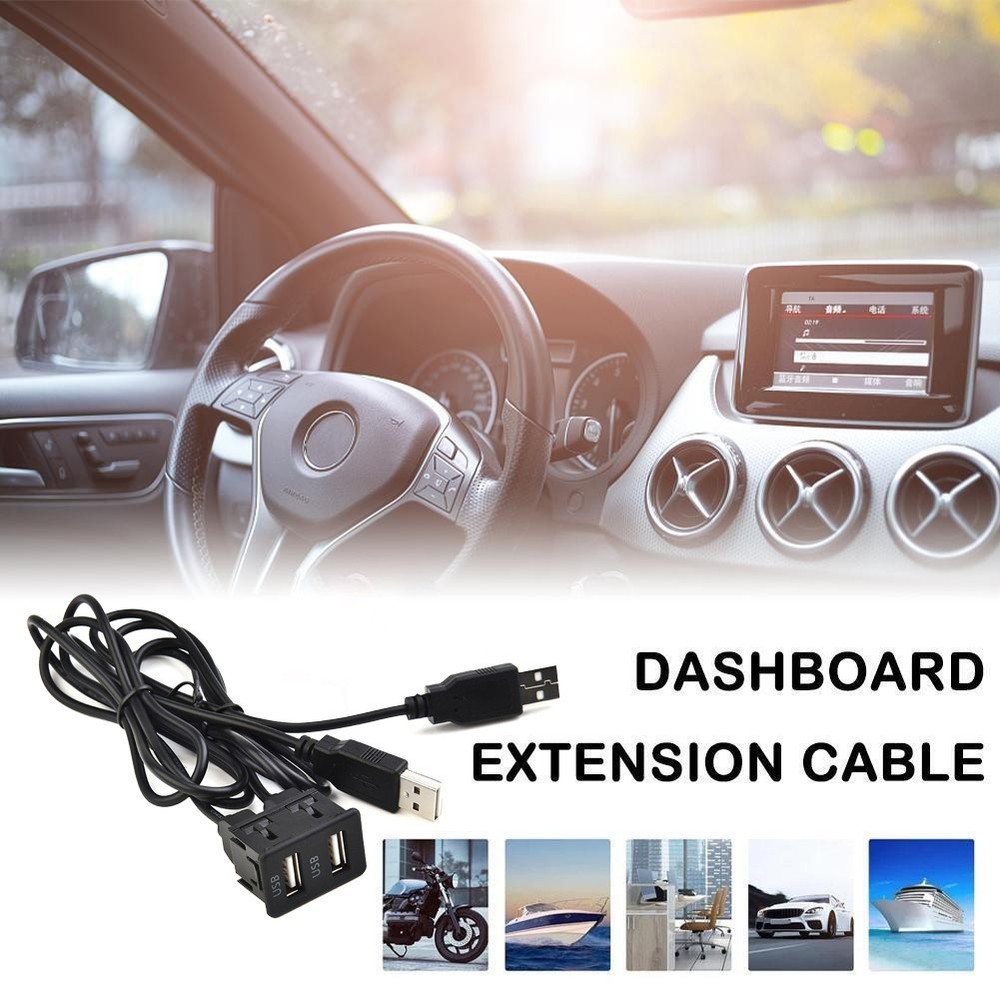 150CM Car-Dash Flush Mount AUX USB Port Panel Dual USB Extension Adapter Cable