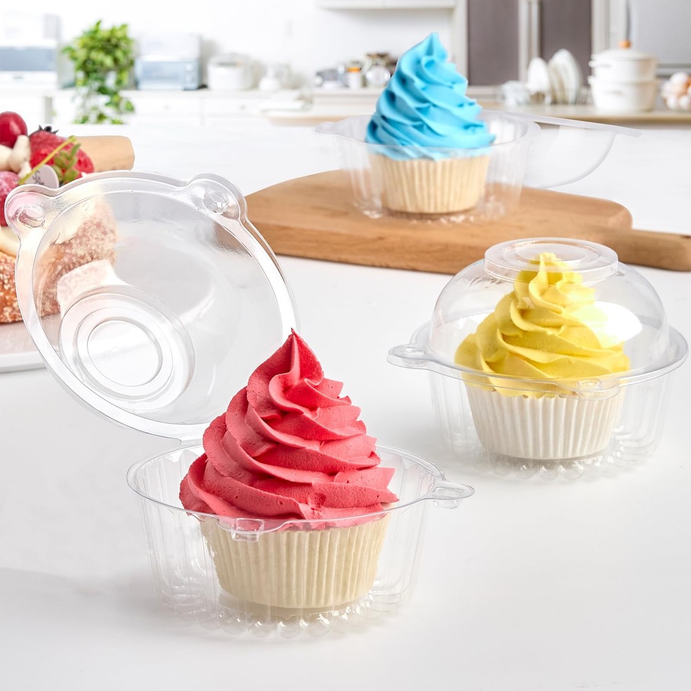 100 Pack Individual Cupcake Containers Clear Plastic Cupcake Holders Cupcakes