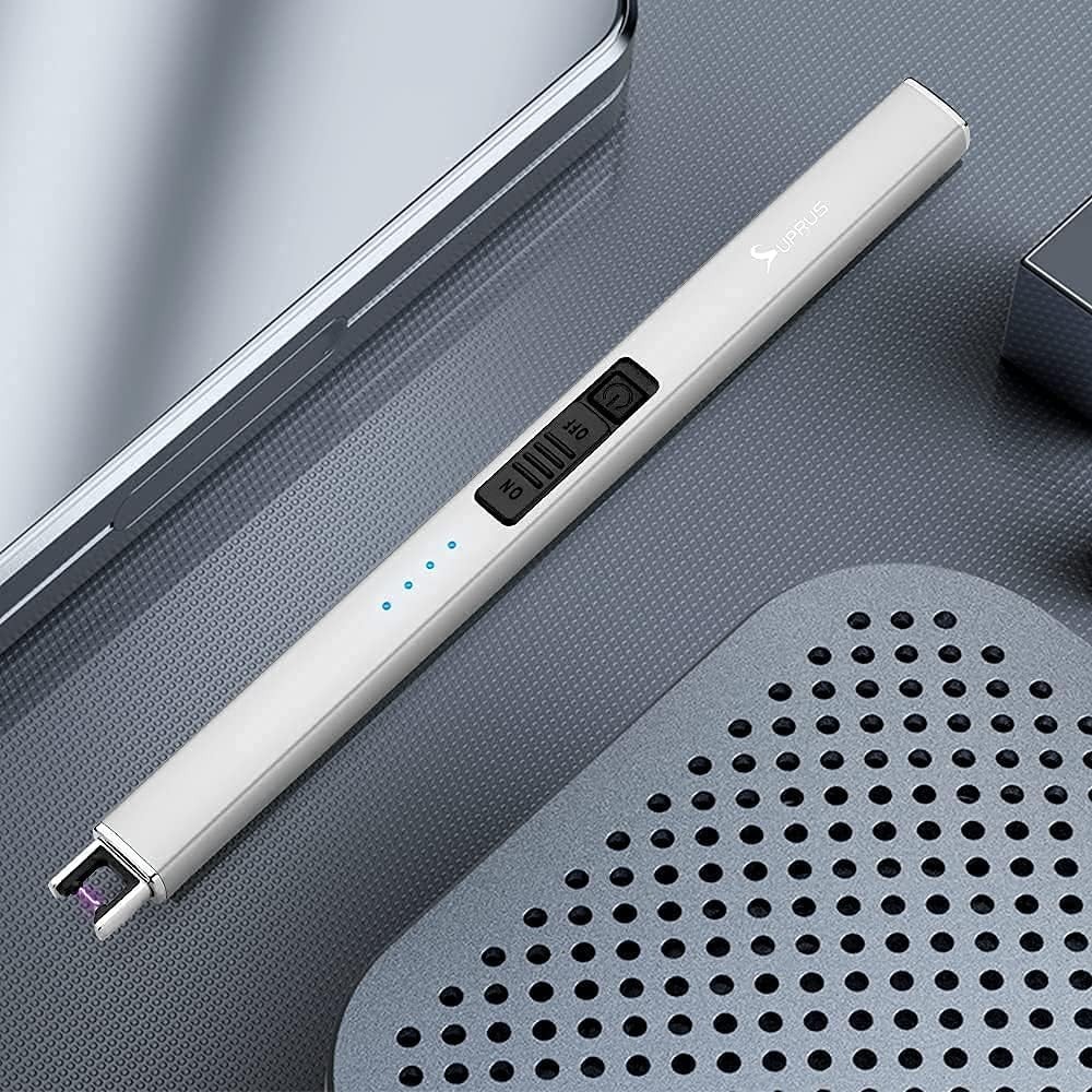 Electric Lighter Arc Windproof Flameless USB Rechargeable Silver