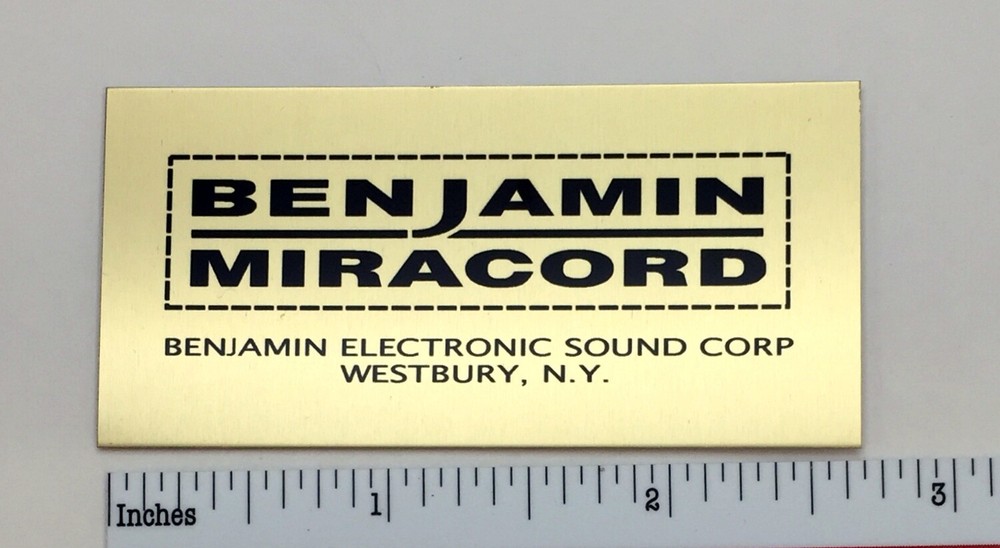 Benjamin Miracord Turntable Custom Identification Plate for Base