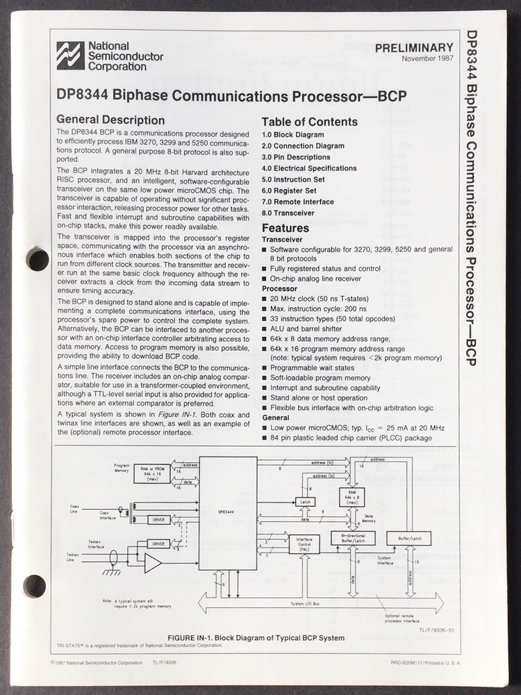 National Semiconductor - DP8344 Biphase Communications Processor Data Sheet 1987