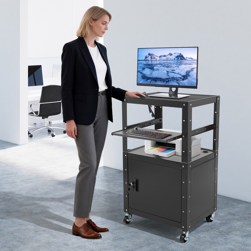 Portable Av Cart Multipurpose Rolling Small Office Laptop Table w/ Power Socket