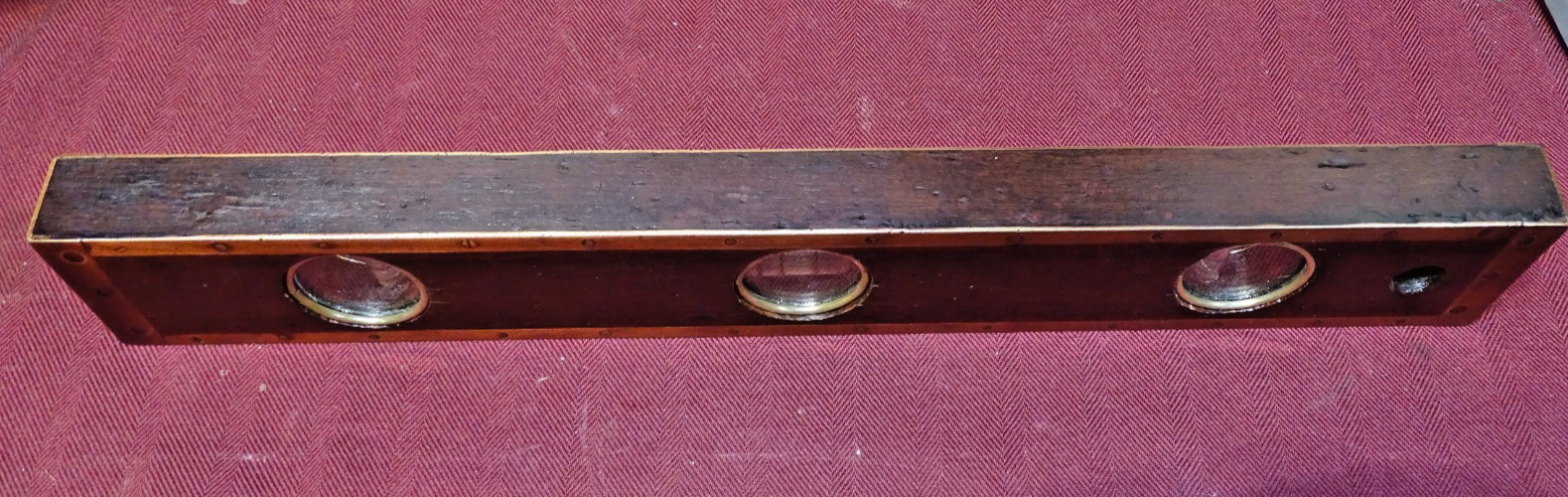 Antique User Made Brass Bound Double Plumb and Level Glass Vial Windows- WOW!!