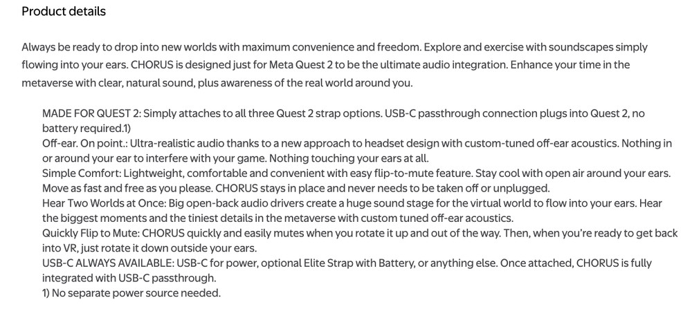 Oculus - Logitech Chorus Off-Ear Integrated Audio for Meta Quest 2 - White
