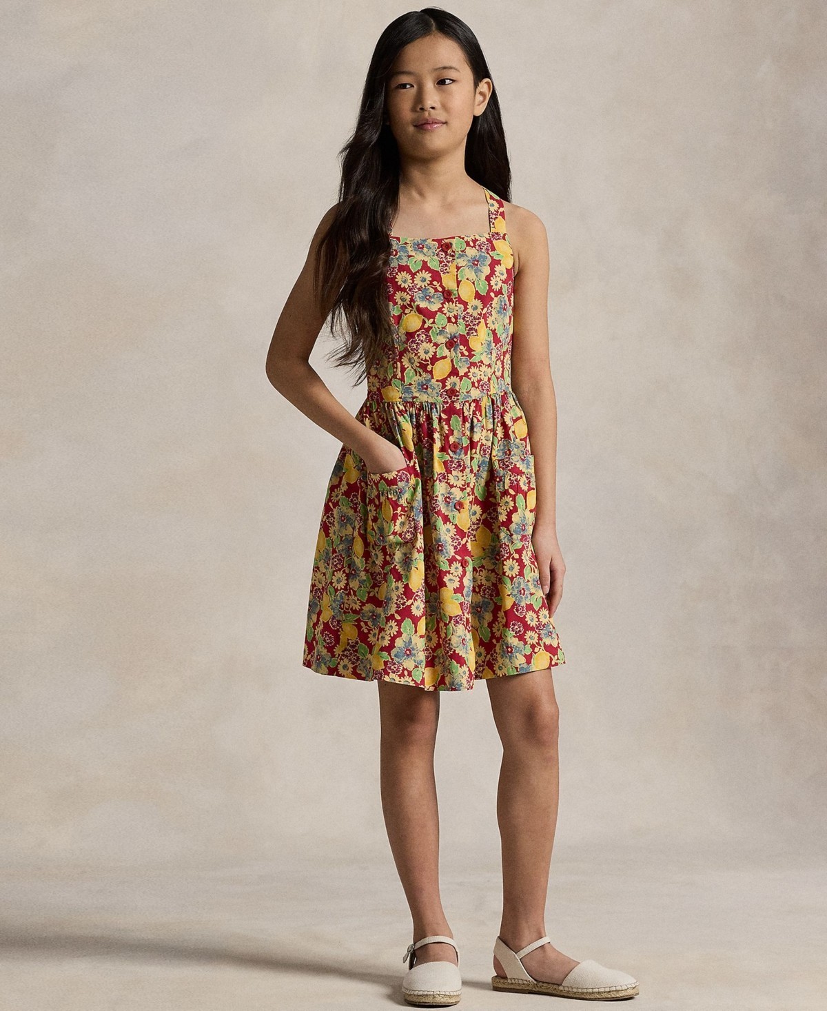 Polo Ralph Lauren Big Girls 16 Lemon-Floral Slub Dress Multicolor
